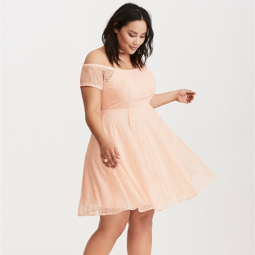 Torrid Pale Blush Lace Off the Shoulder Dress, NWT